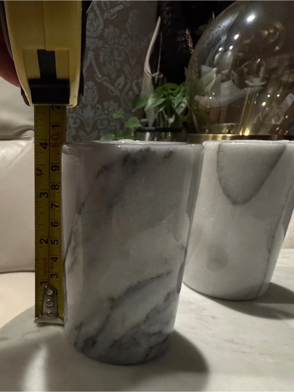 Knobler Taiwan Vintage White & Gray Marble Pillar Candle Holder Cylinder Shaped